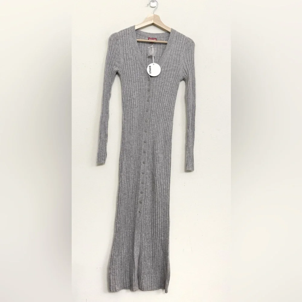 NWT STAUD Shoko Cashmere Rib Knit Sweater Dress in Heather Grey Sz S - Picture 6 of 16